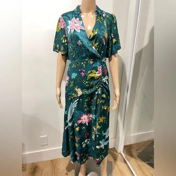 Anthropologie Maeve Green Floral Button Front Shirt Dress Size 8 - Picture 10 of 14
